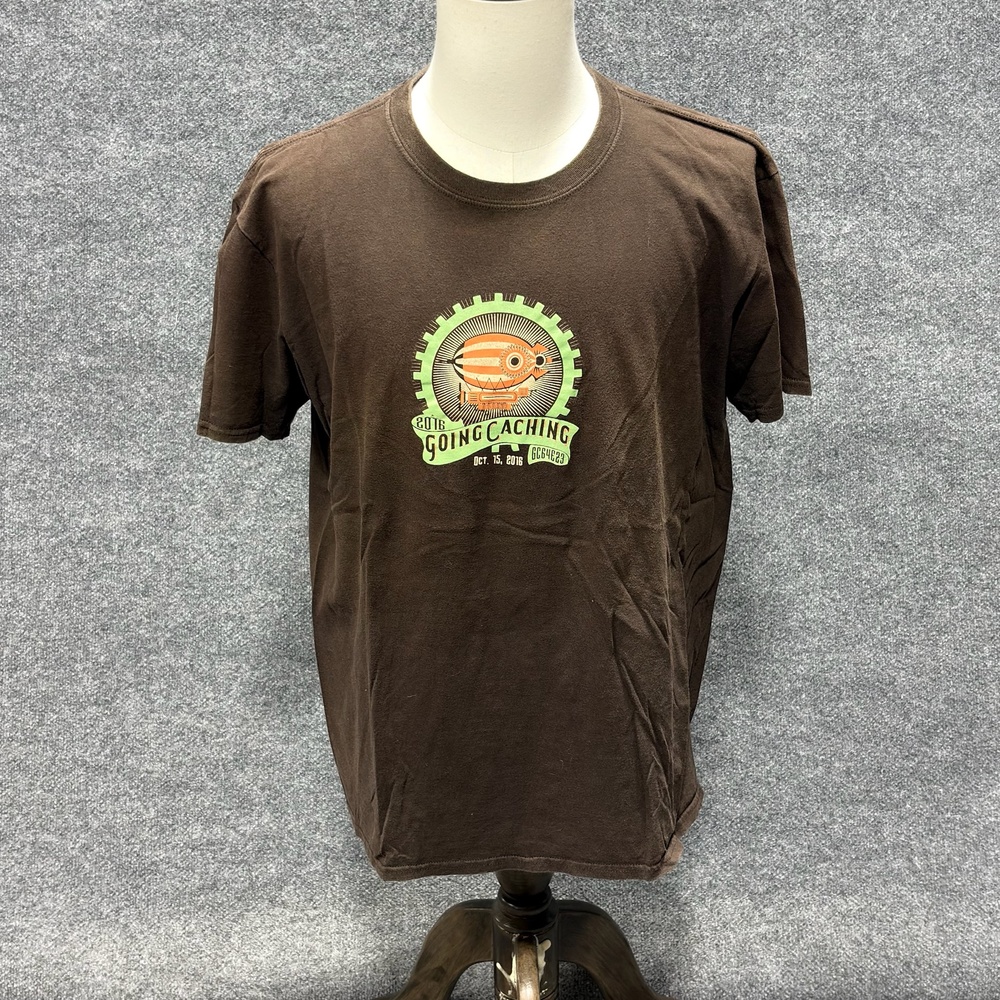Gildan Shirt Mens XL Brown Going Caching Geocaching Graphic Short Sleeve Tee